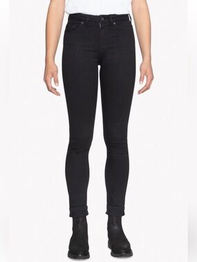 Naked & Famous Denim Black Crop Skinny Mid-Rise Power Stretch Womens Size 28